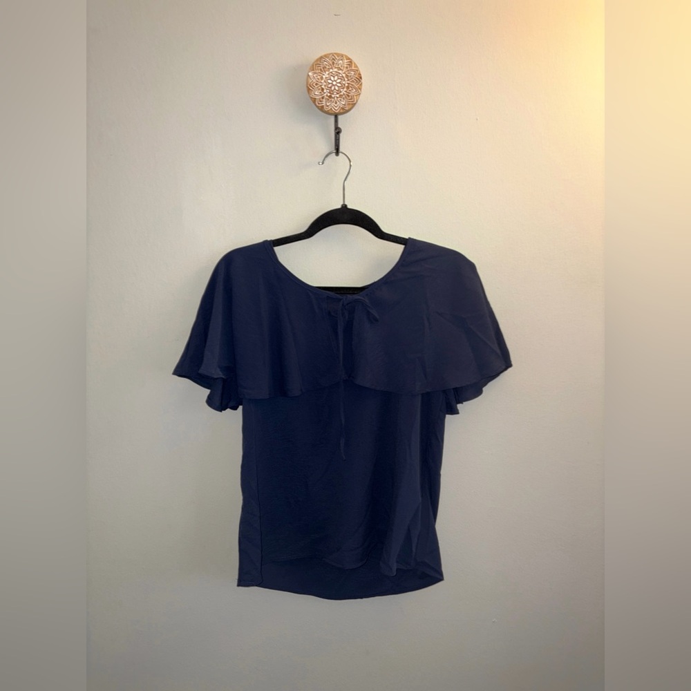 Navy Blue Ruffle Blouse - Picture 2 of 2